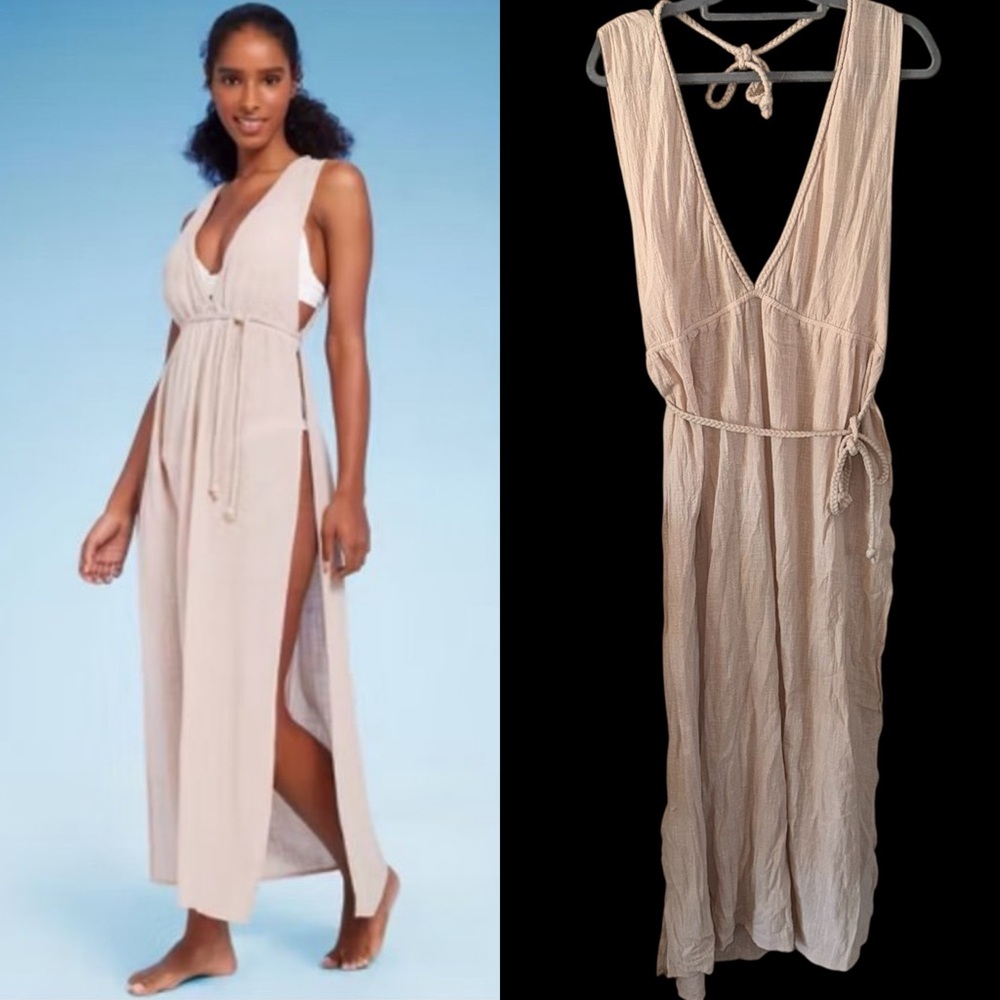 Shade & Shore Beige/Taupe Sleeveless V-Neck Maxi Swim Coverup